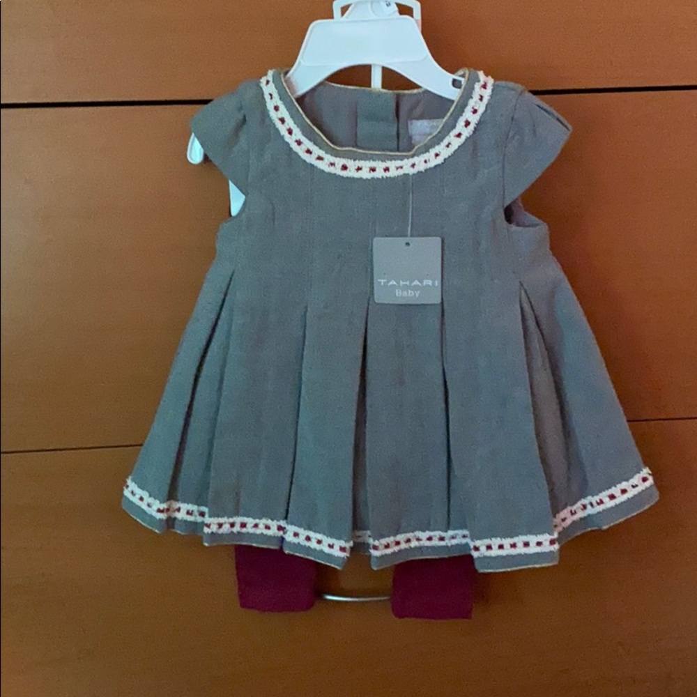 Cute Grey and Maroon Two Piece Dress & Legging Set